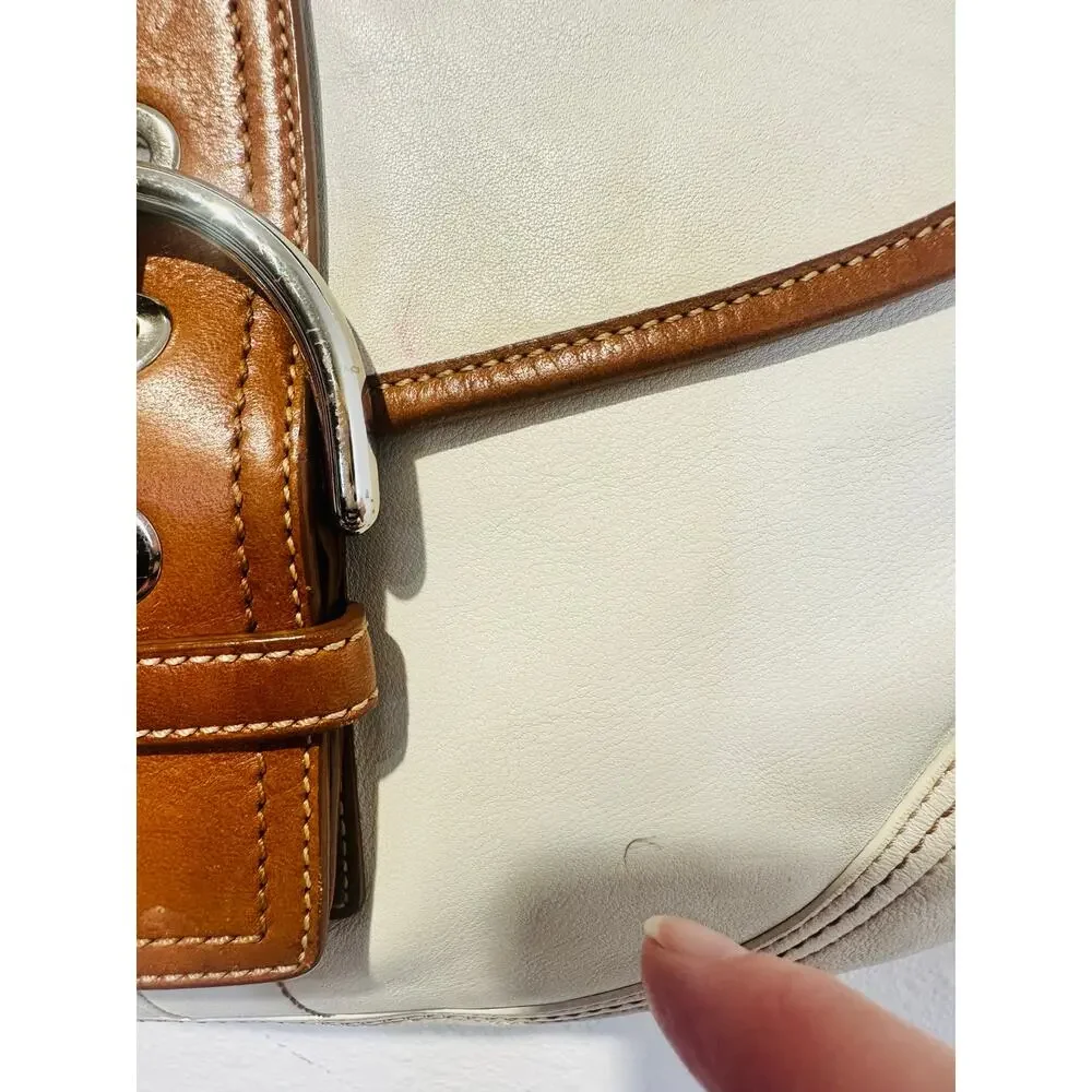 COACH White Brown Saddle SoHo Leather Hobo Leather Handbag F10192